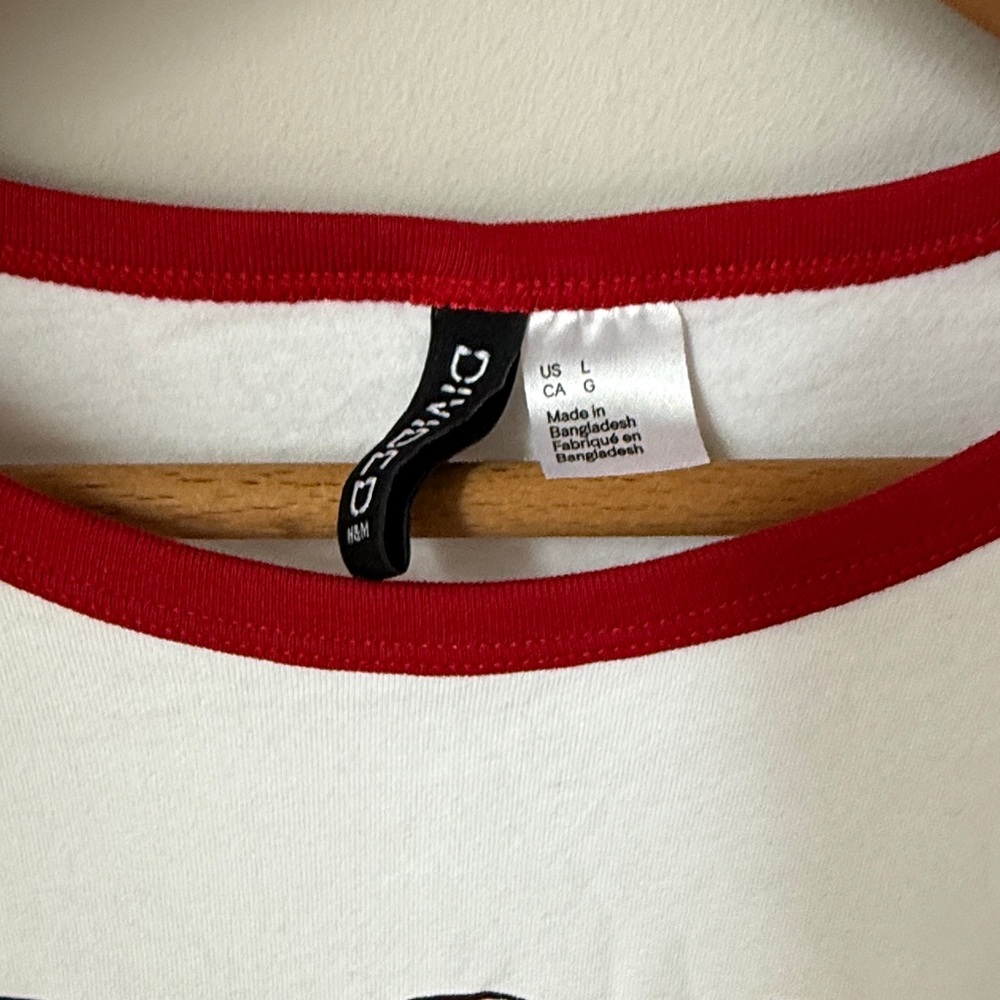 H&M Divided USA Ringer Tee Y2K Graphic Baby Tee Patriotic NYC - Picture 4 of 5